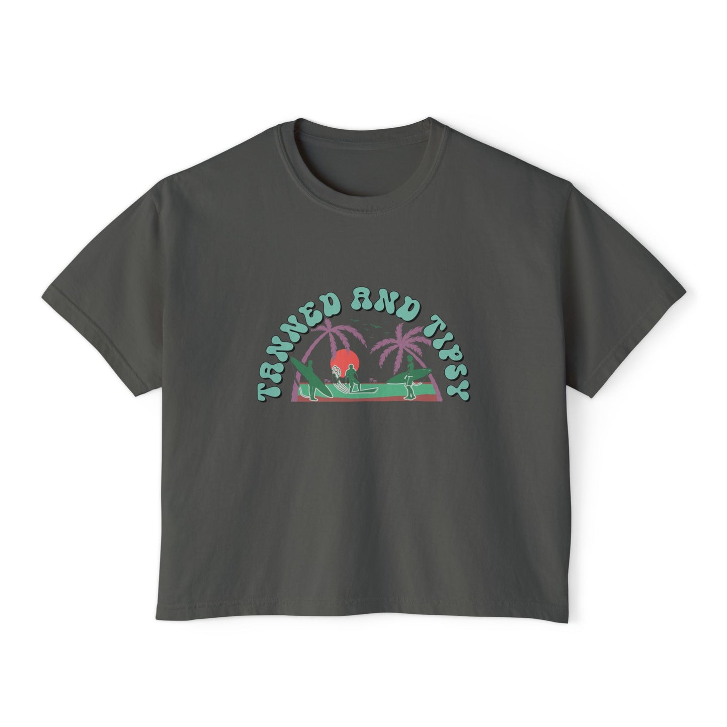 Tropical Vibes Women's Boxy Tee, Relaxed Summer Apparel, Beach Day T-Shirt, Casual Summer Style, Gift for Vacation Lovers