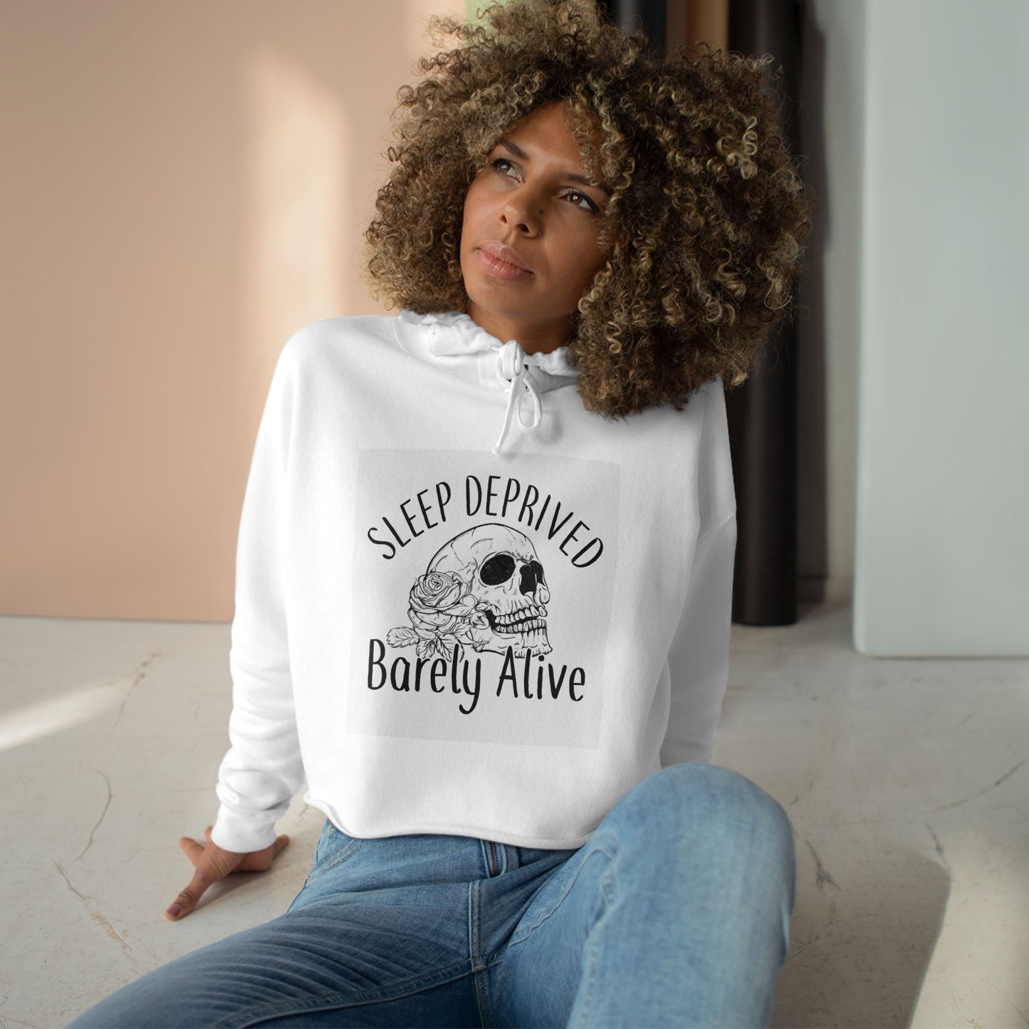 Sleep Deprived Barely Alive Crop Hoodie - Trendy Pullover for Night Owls