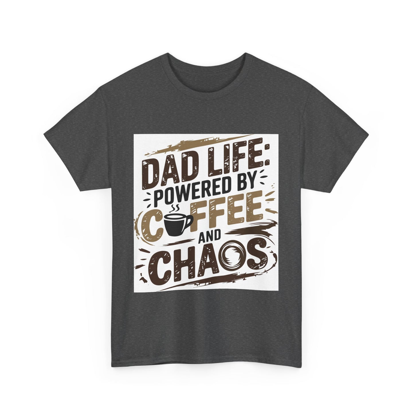 Dad Life Unisex Heavy Cotton Tee - Powered by Coffee and Chaos