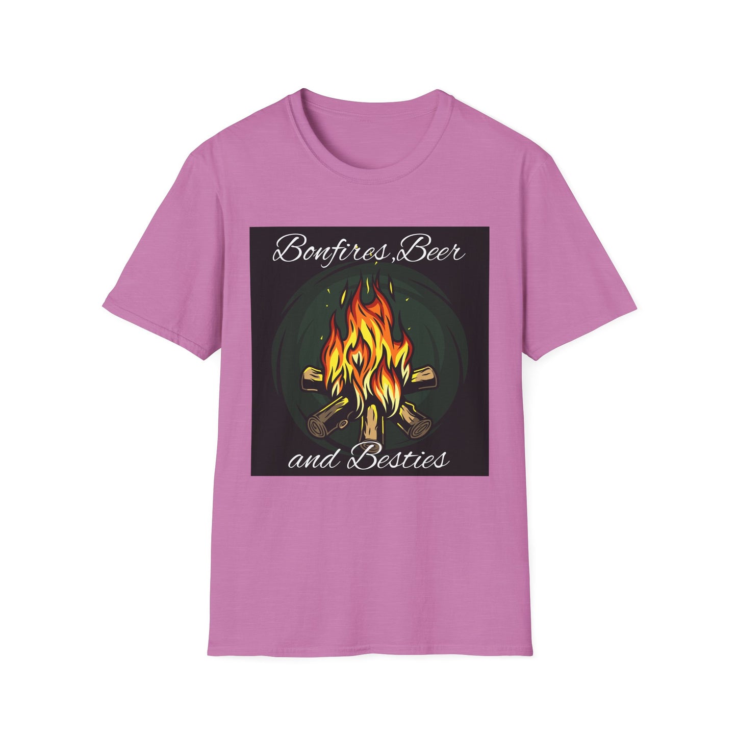 Bowfires, Beer, and Besties Unisex Softstyle T-Shirt - Perfect for Camping and Outdoor Gatherings