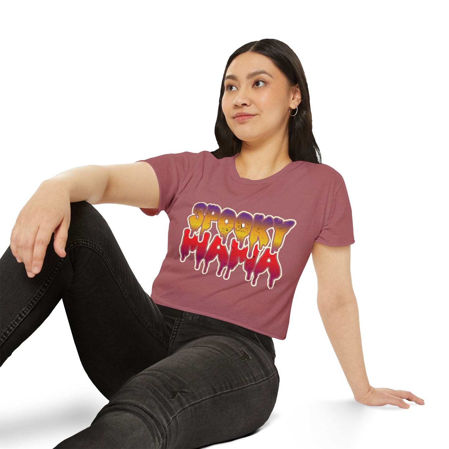 Spooky Mama Women's Festival Crop Top, Halloween Shirt, Boho Crop Tee, Festival Wear, Party Top, Casual Stylish Crop