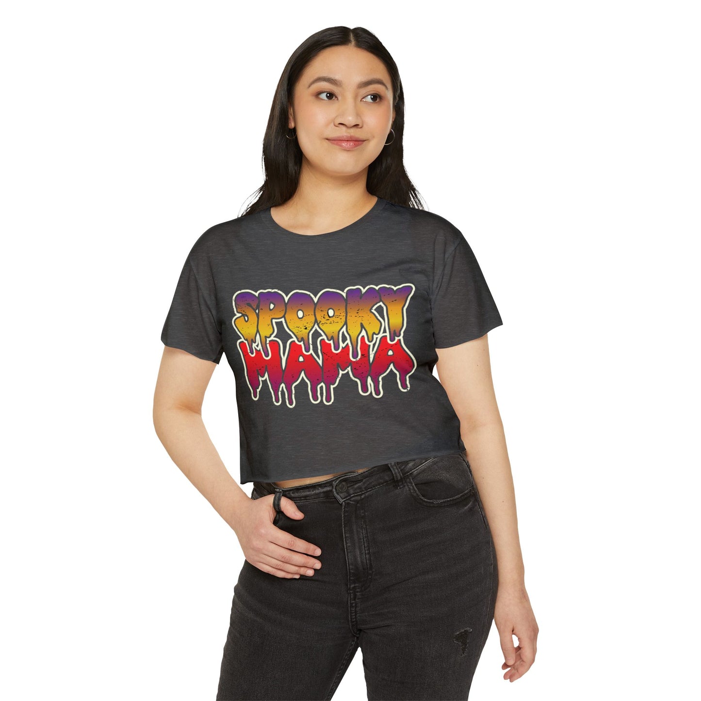 Spooky Mama Women's Festival Crop Top, Halloween Shirt, Boho Crop Tee, Festival Wear, Party Top, Casual Stylish Crop