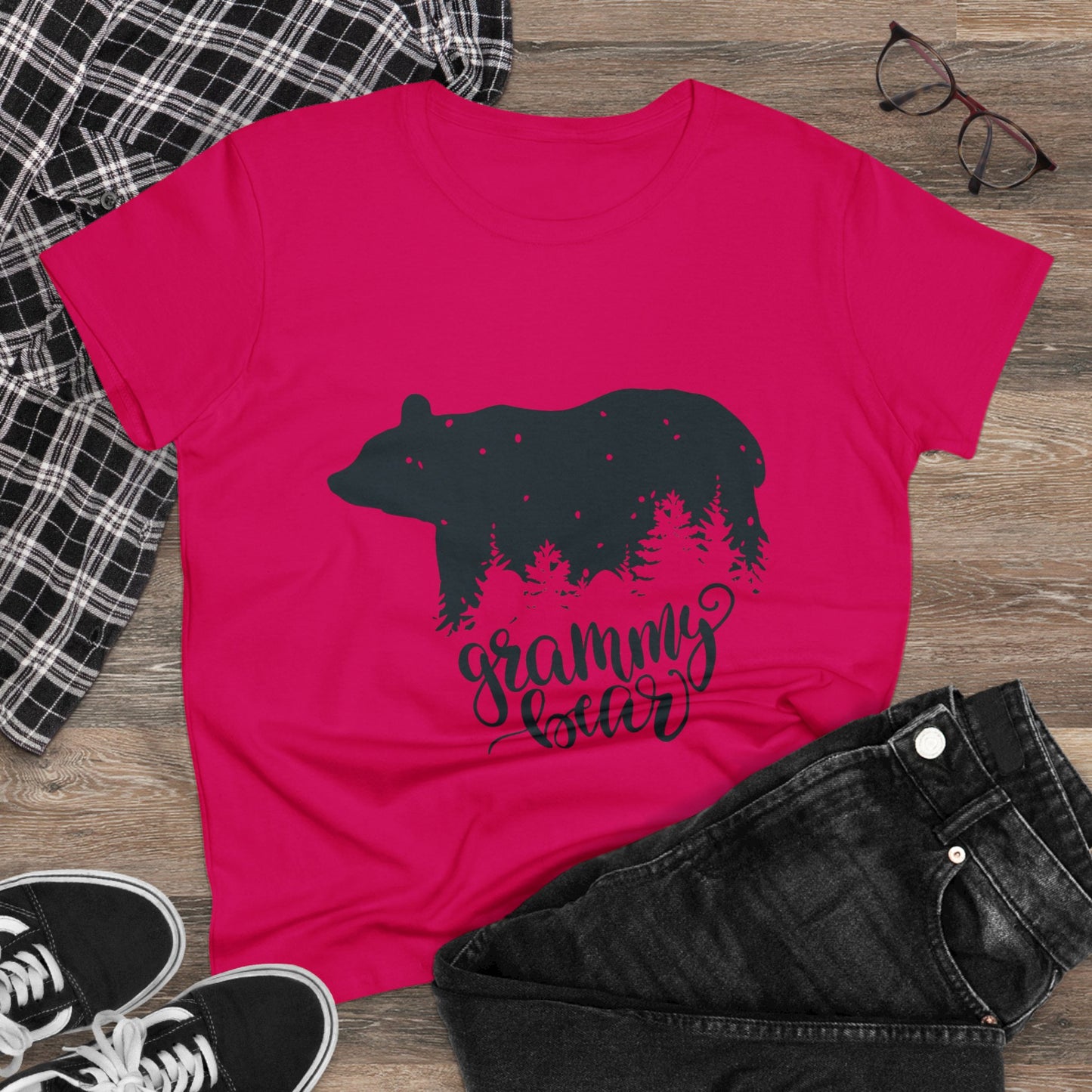 Grammy Bear Women's Midweight Cotton Tee - Cozy Nature Graphic Tee