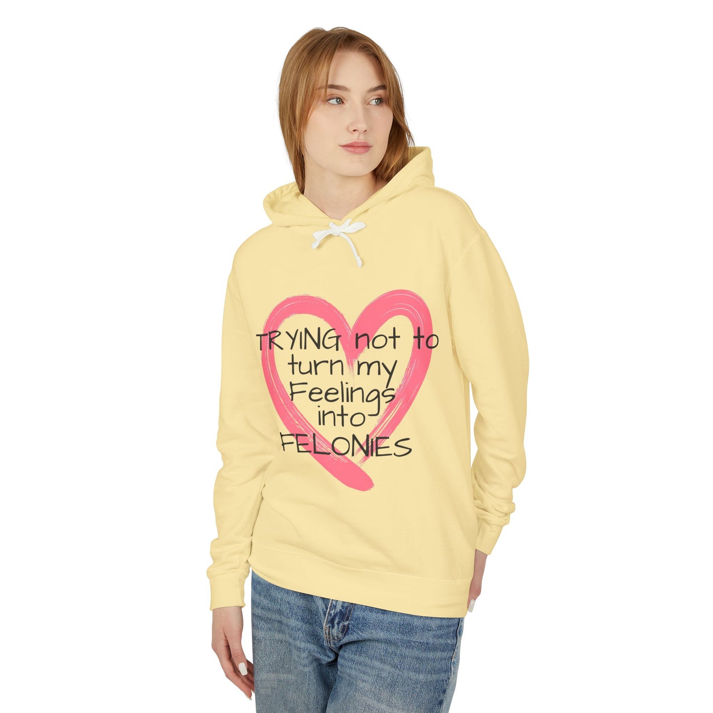 Heartfelt Humor Hoodie - "Trying Not to Turn My Feelings into Felonies" - Perfect for Gifts, Casual Wear, Funny Apparel, Unique [...]