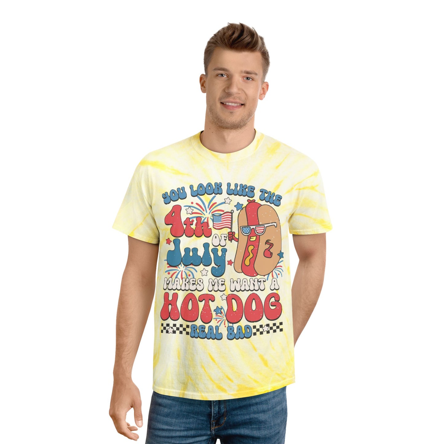 4th of July Tie-Dye Tee, Hot Dog Vibe Shirt, Summer Fun Tee, Festival Wear, BBQ Celebration T-Shirt