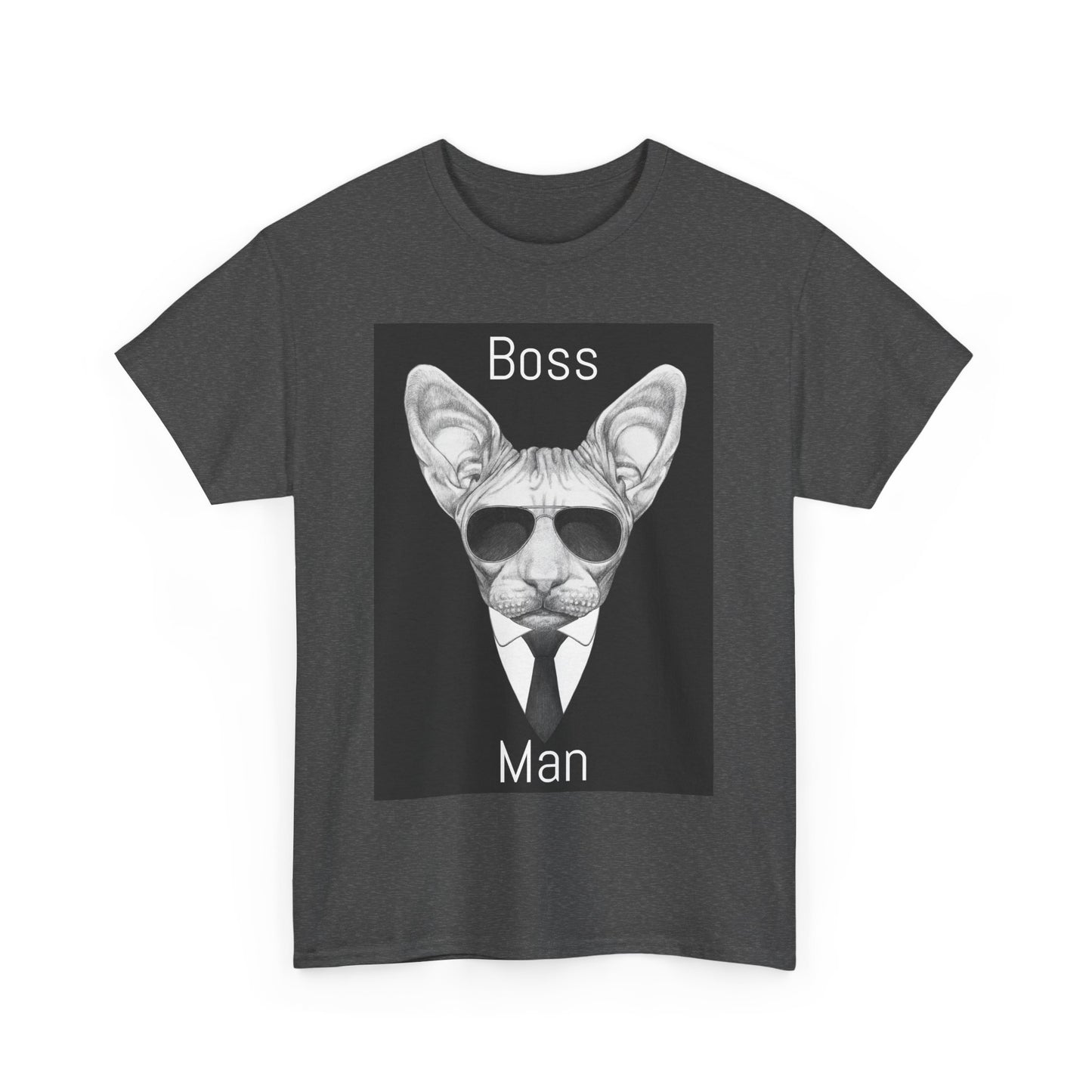 Cool Boss Man Cat Unisex Heavy Cotton Tee