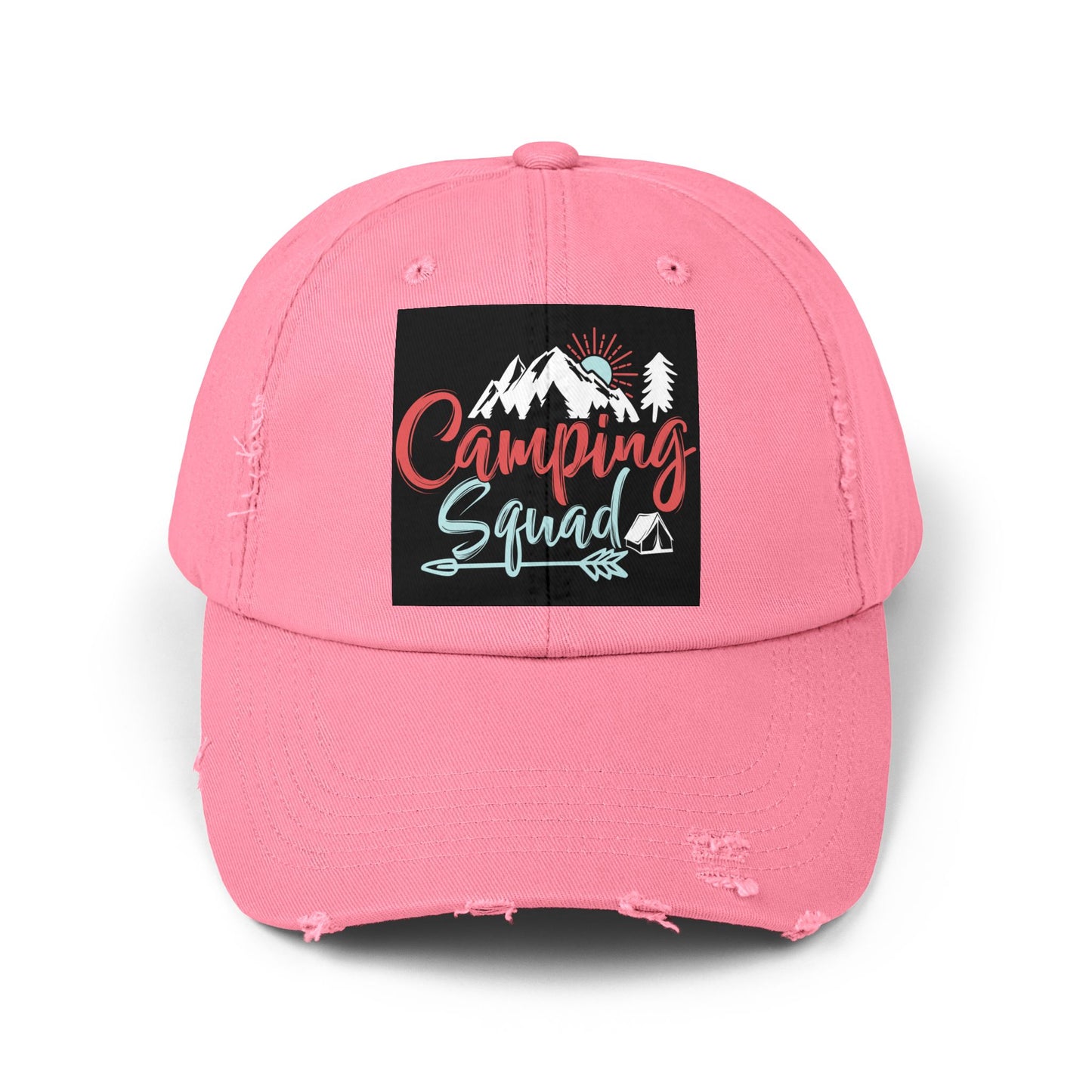 Camping Squad Distressed Cap | Unisex Headwear for Outdoor Adventures, Gifts for Campers, Summer Vibes, Travel Accessories, Hiking Cap