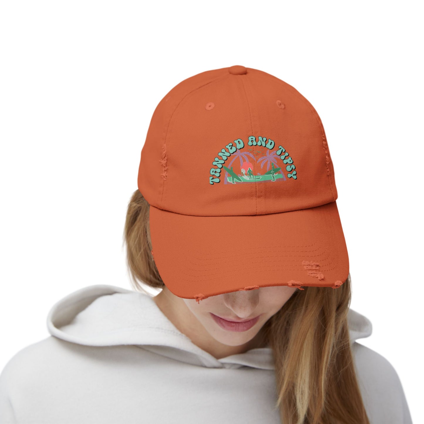 Tropical Vibes Distressed Cap, Unisex Relaxed Hat, Trendy Summer Fashion, Beachwear Accessory, Gift for Travelers, Casual Daily Wear