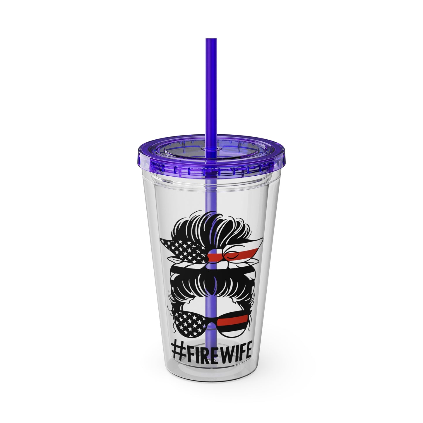 Sunsplash 16oz Tumbler with Straw - #FireWife Drinkware for Firefighters' Spouses