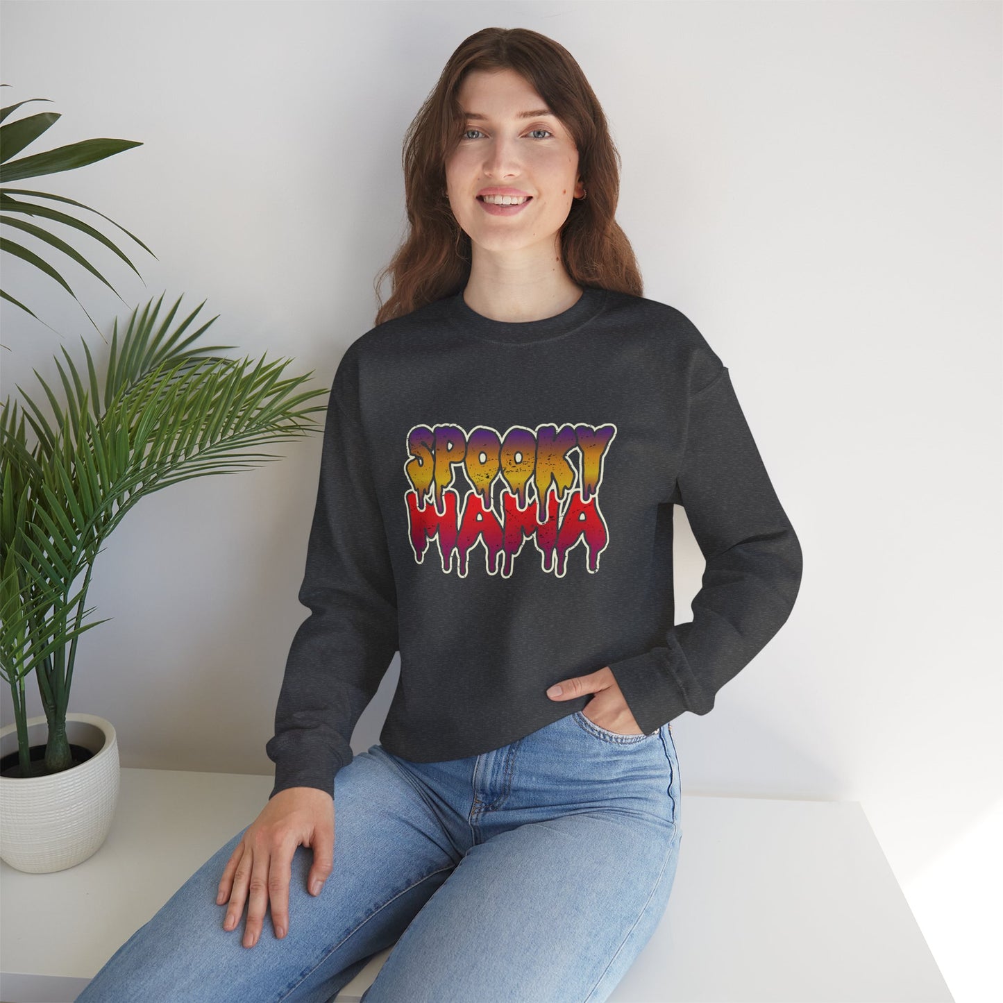 Spooky Mama Crewneck Sweatshirt, Halloween Sweatshirt, Gift for Moms, Cozy Fall Apparel, Unisex Holiday Clothing