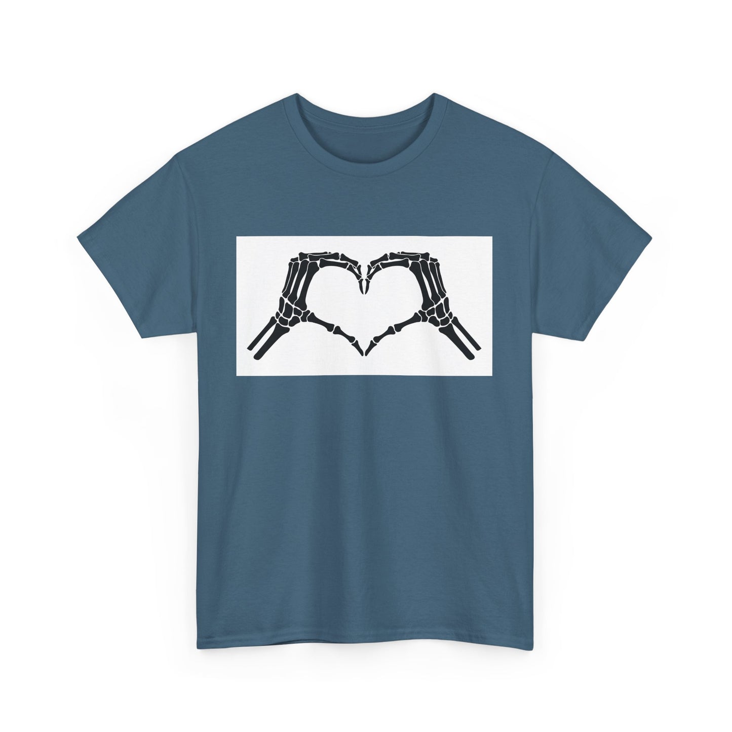 Skeleton Hands Heart Unisex Heavy Cotton Tee - Unique Graphic T-Shirt for Halloween and Everyday Wear