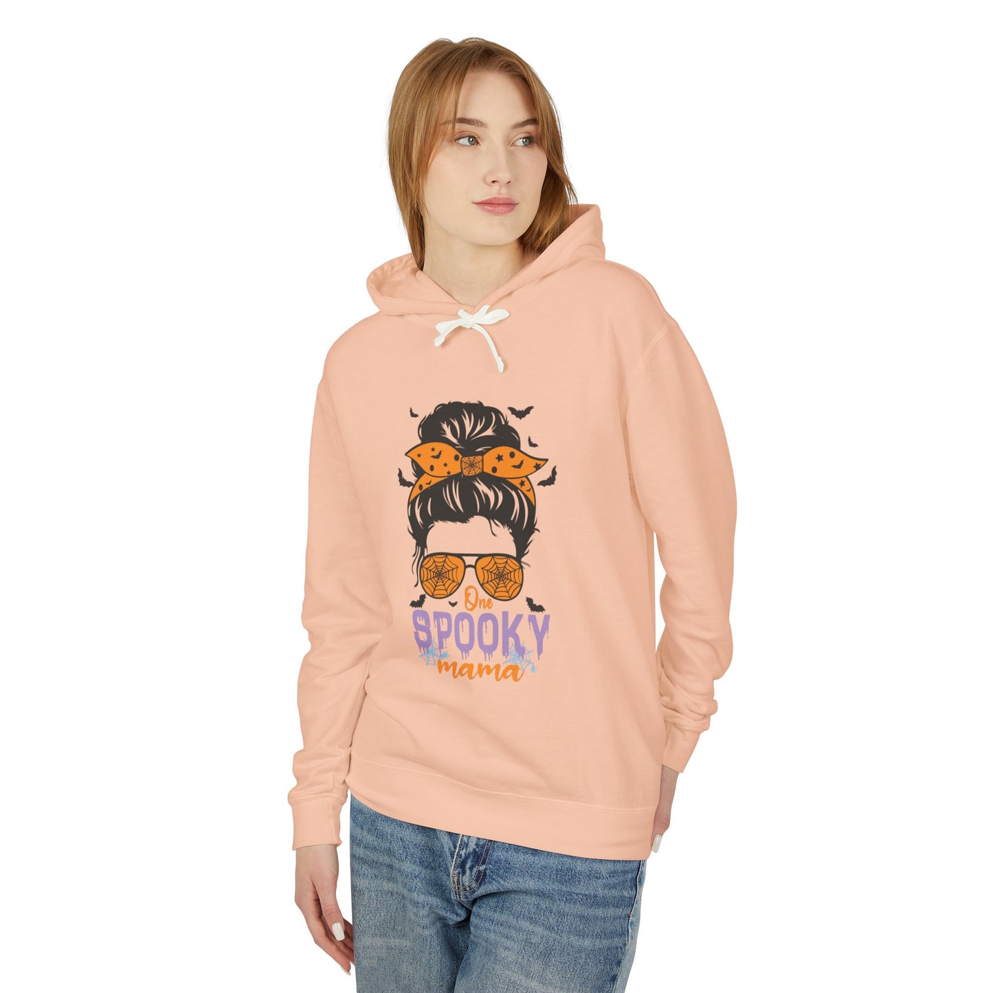 Spooky Mama Hoodie, Lightweight Sweatshirt for Halloween, Seasonal Casual Wear, Perfect Gift for Moms, Cozy Fall Fashion
