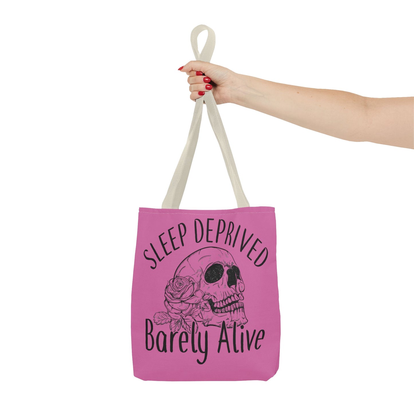 Sleep Deprived Tote Bag - Barely Alive Skull Design for Night Owls and Students