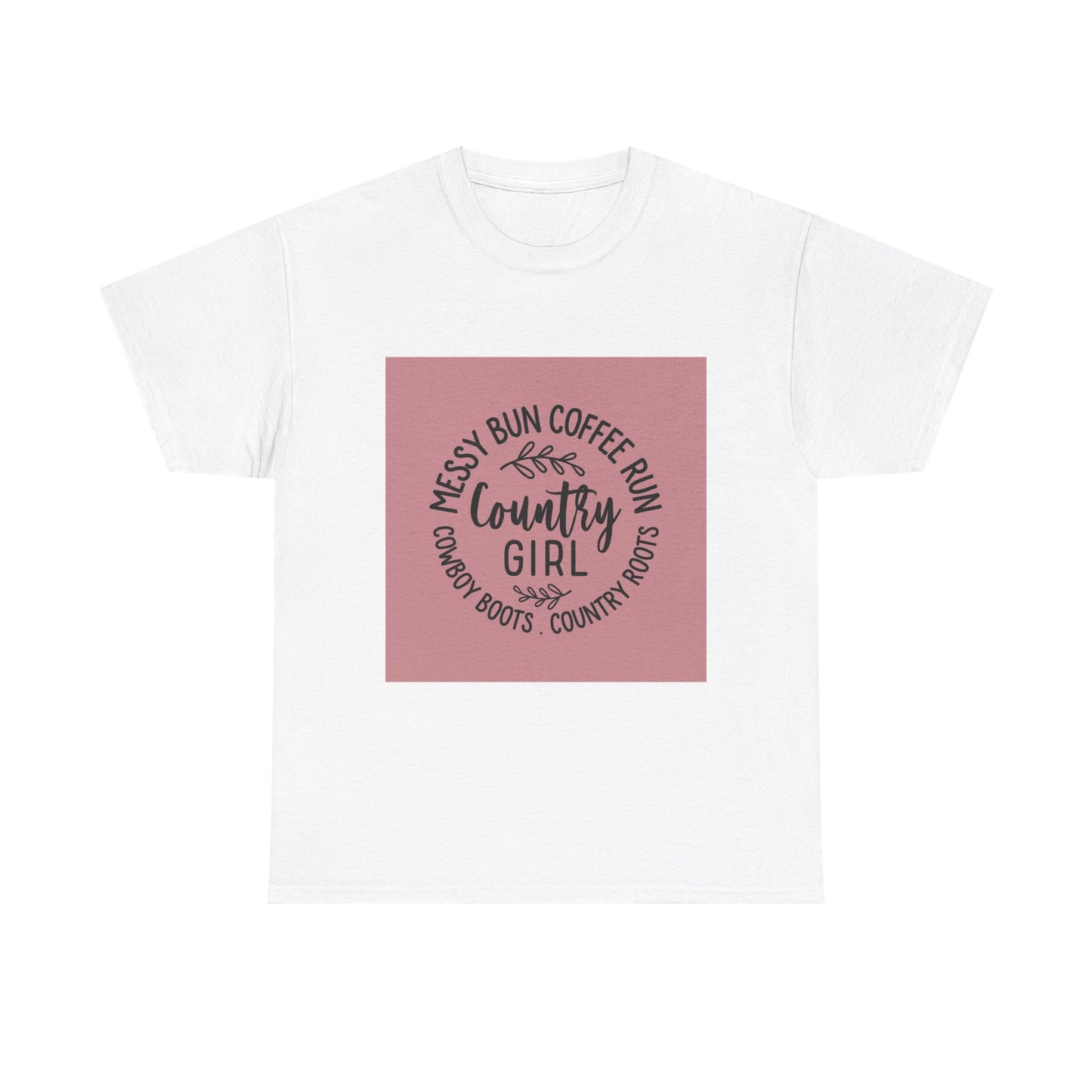 Country Girl Unisex Heavy Cotton Tee - Messy Bun Coffee Run Design