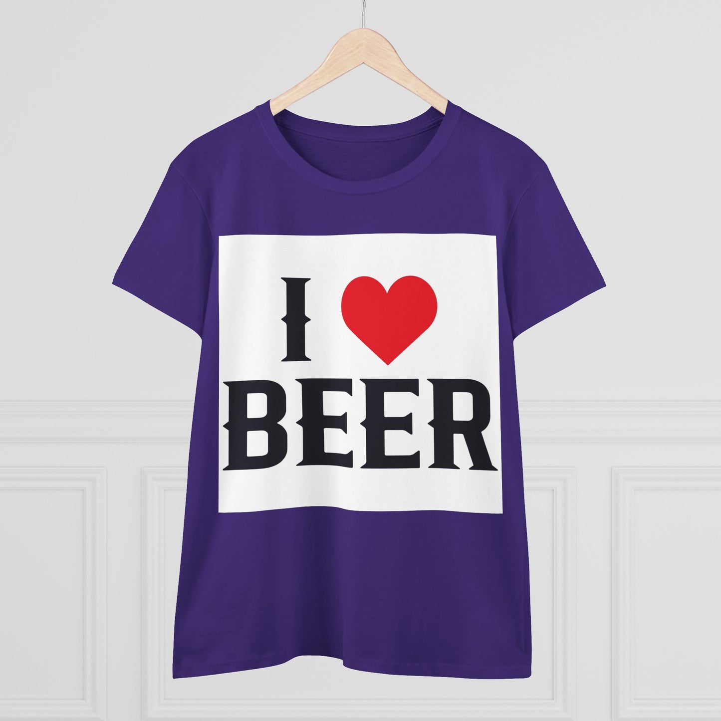 I Love Beer Women's Midweight Cotton Tee, Beer Lover Shirt, Gift for Beer Enthusiasts, Casual Everyday Wear, Fun Party Tee