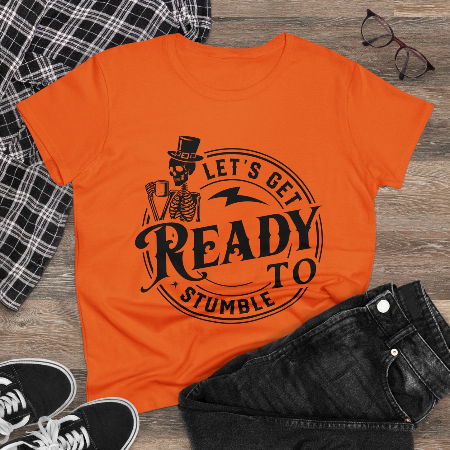 Ready to Stumble Skeleton Graphic Tee for Women - Fun Halloween Shirt