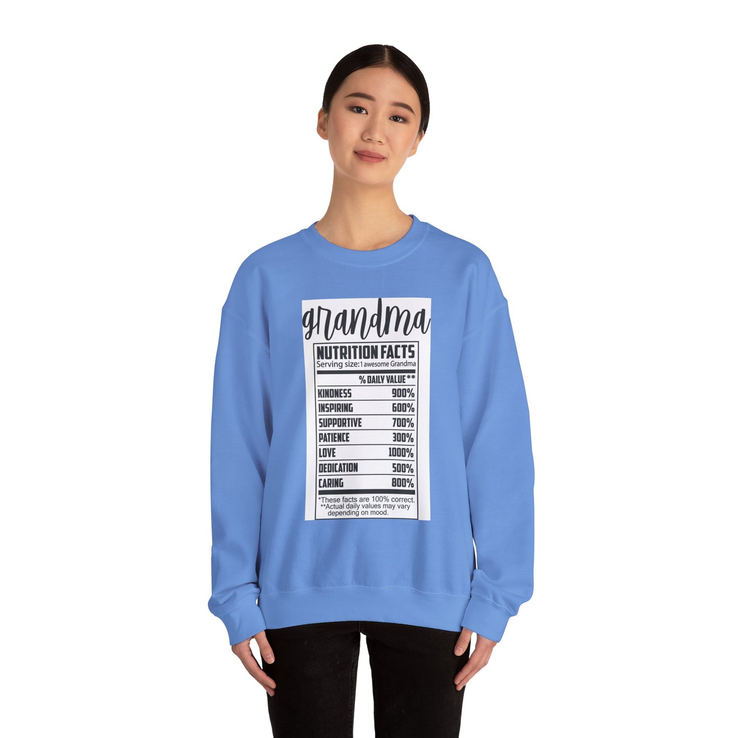 Grandma Nutrition Facts Sweatshirt - Cozy Unisex Crewneck for Family Celebrations