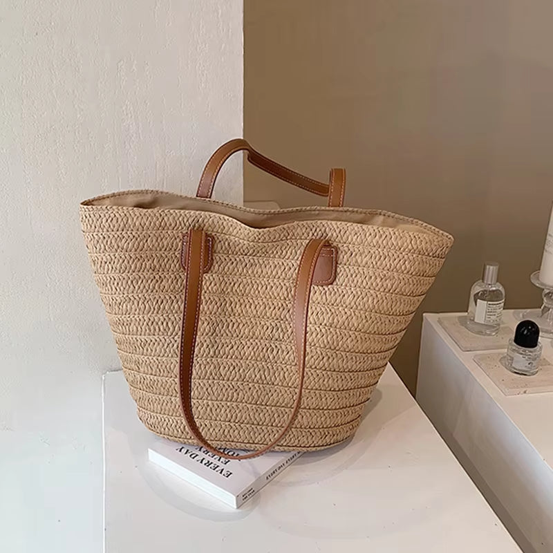 Women'S Large Capacity Shoulder Bag Summer Straw Woven Basket Handbag Fashion Female Luxury Designer Beach Bag Bali Shopper Tote