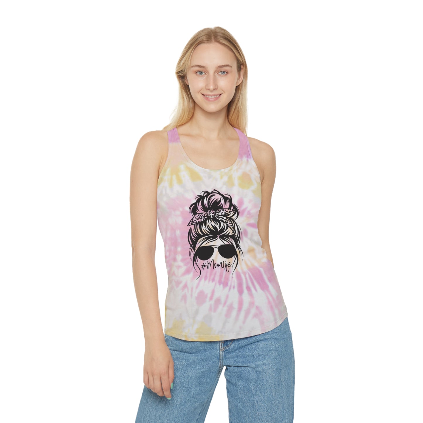 Mom Life Tie Dye Racerback Tank Top - Stylish Summer Top for Moms