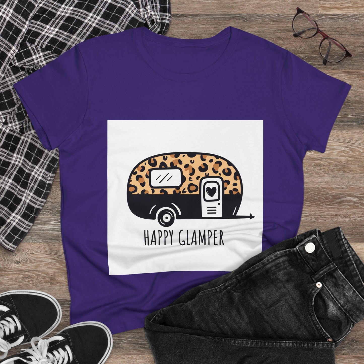 Happy Glamper Women's Cotton Tee - Ideal for Camping Enthusiasts