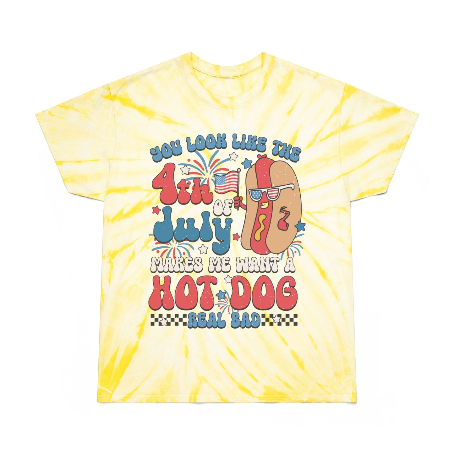 4th of July Tie-Dye Tee, Hot Dog Vibe Shirt, Summer Fun Tee, Festival Wear, BBQ Celebration T-Shirt