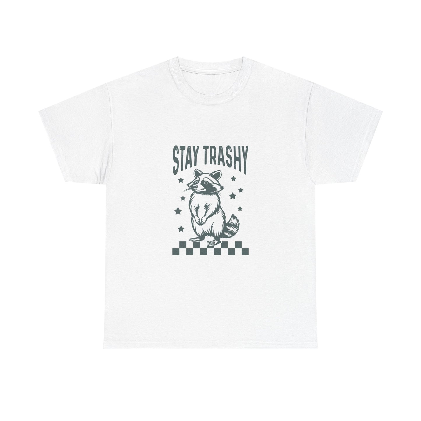 Stay Trashy Unisex Heavy Cotton Tee - Fun Raccoon Graphic Shirt