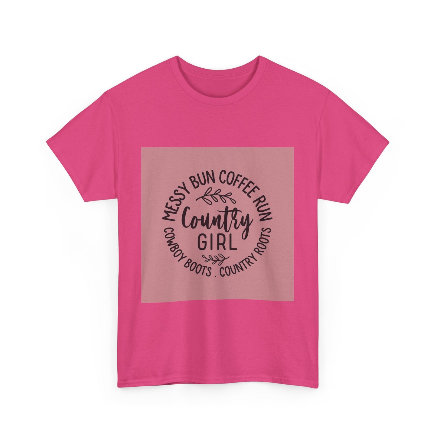 Country Girl Unisex Heavy Cotton Tee - Messy Bun Coffee Run Design