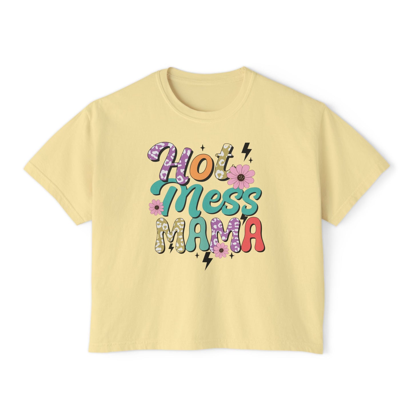 Hot Mess Mama Women's Boxy Tee, Casual Graphic Tee, Gift for Moms, Trendy Summer Top, Birthday Gift, Mother's Day T-Shirt