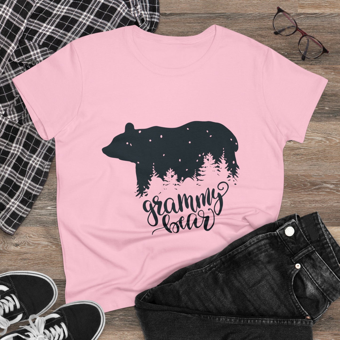 Grammy Bear Women's Midweight Cotton Tee - Cozy Nature Graphic Tee