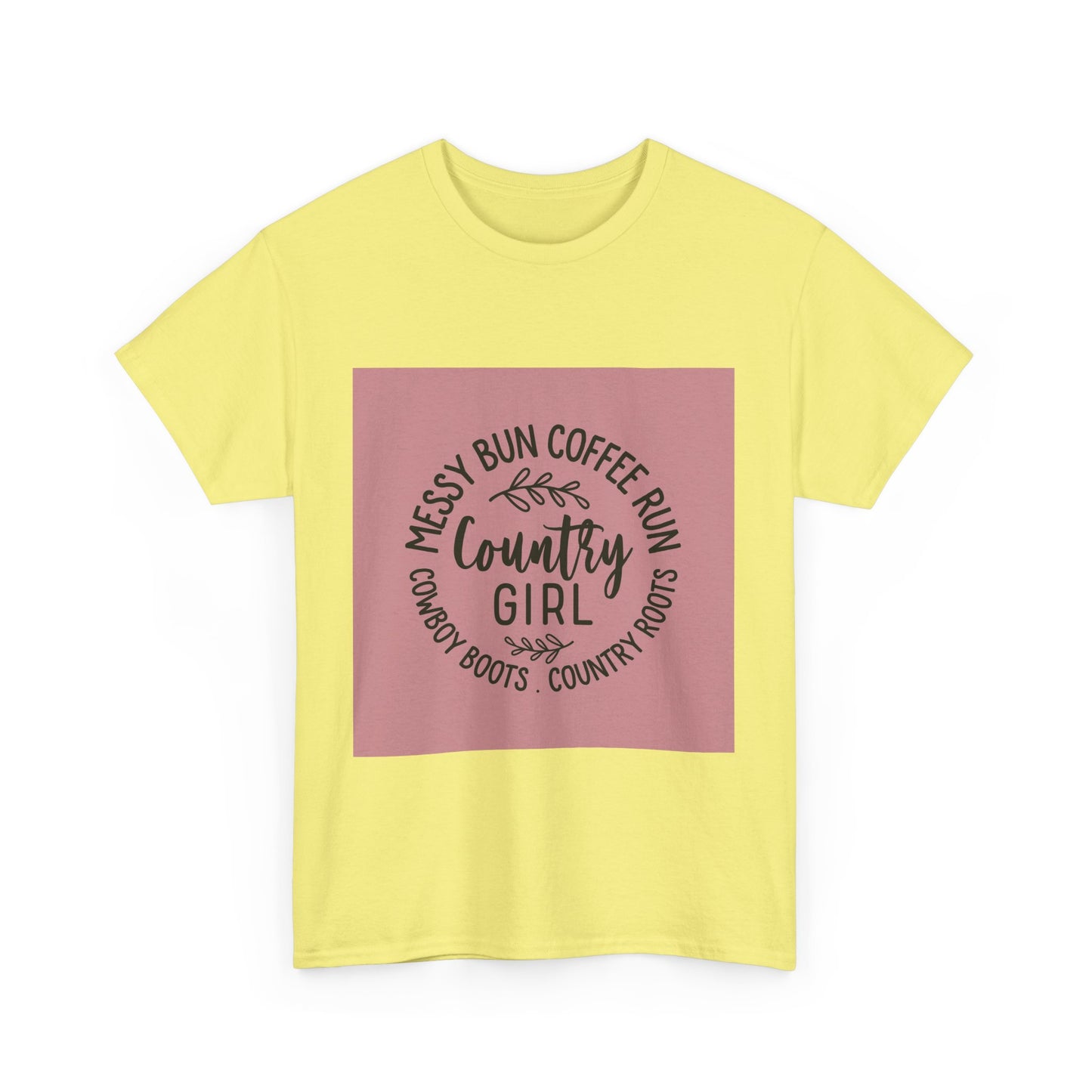 Country Girl Unisex Heavy Cotton Tee - Messy Bun Coffee Run Design