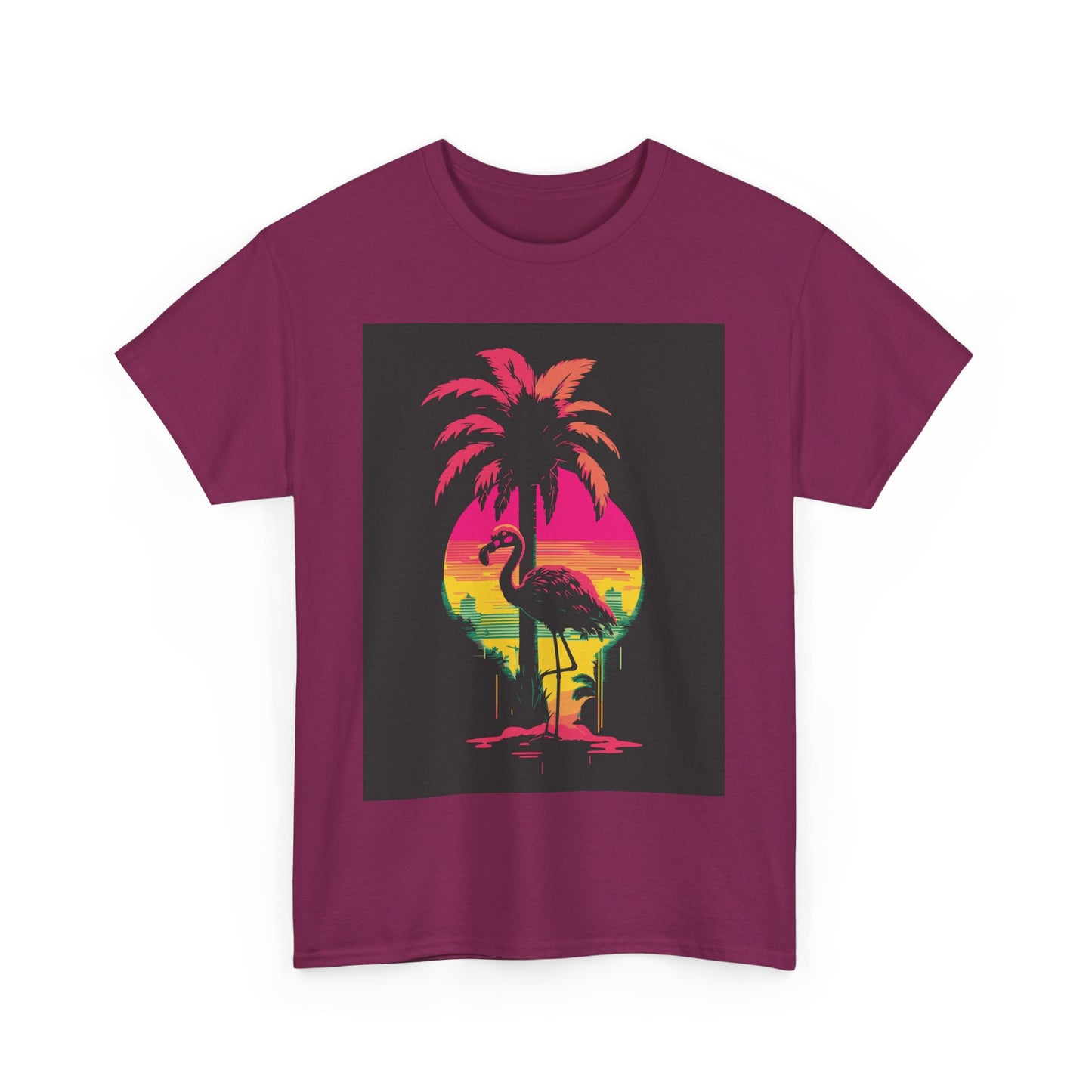 Retro Flamingo Sunset Unisex Heavy Cotton Tee