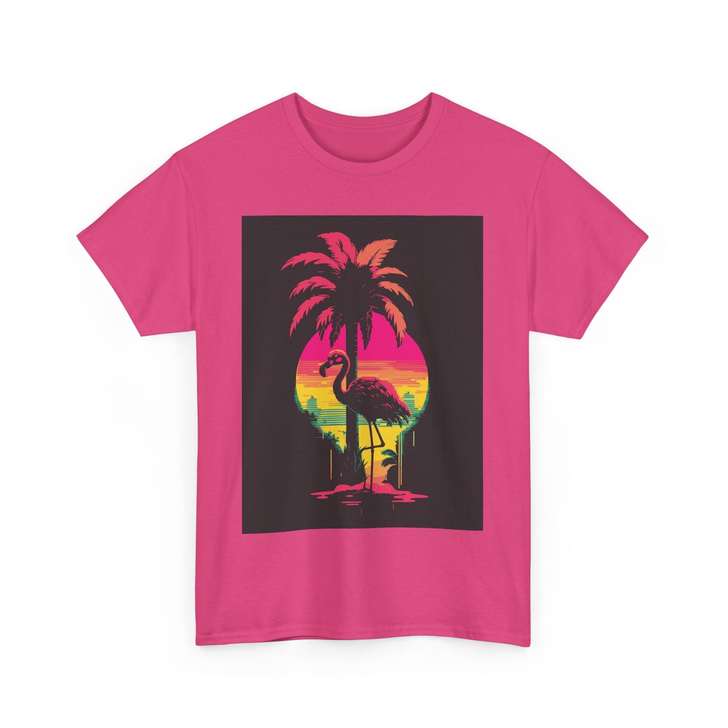 Retro Flamingo Sunset Unisex Heavy Cotton Tee