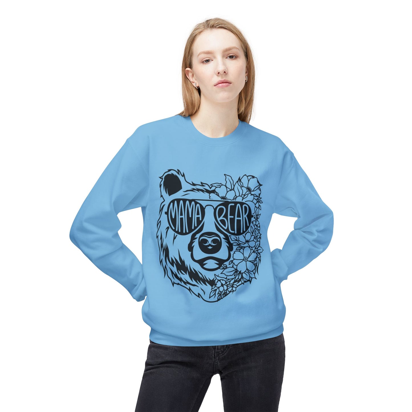 Mama Bear Floral Sunglasses Sweatshirt | Unisex Midweight Fleece Crewneck