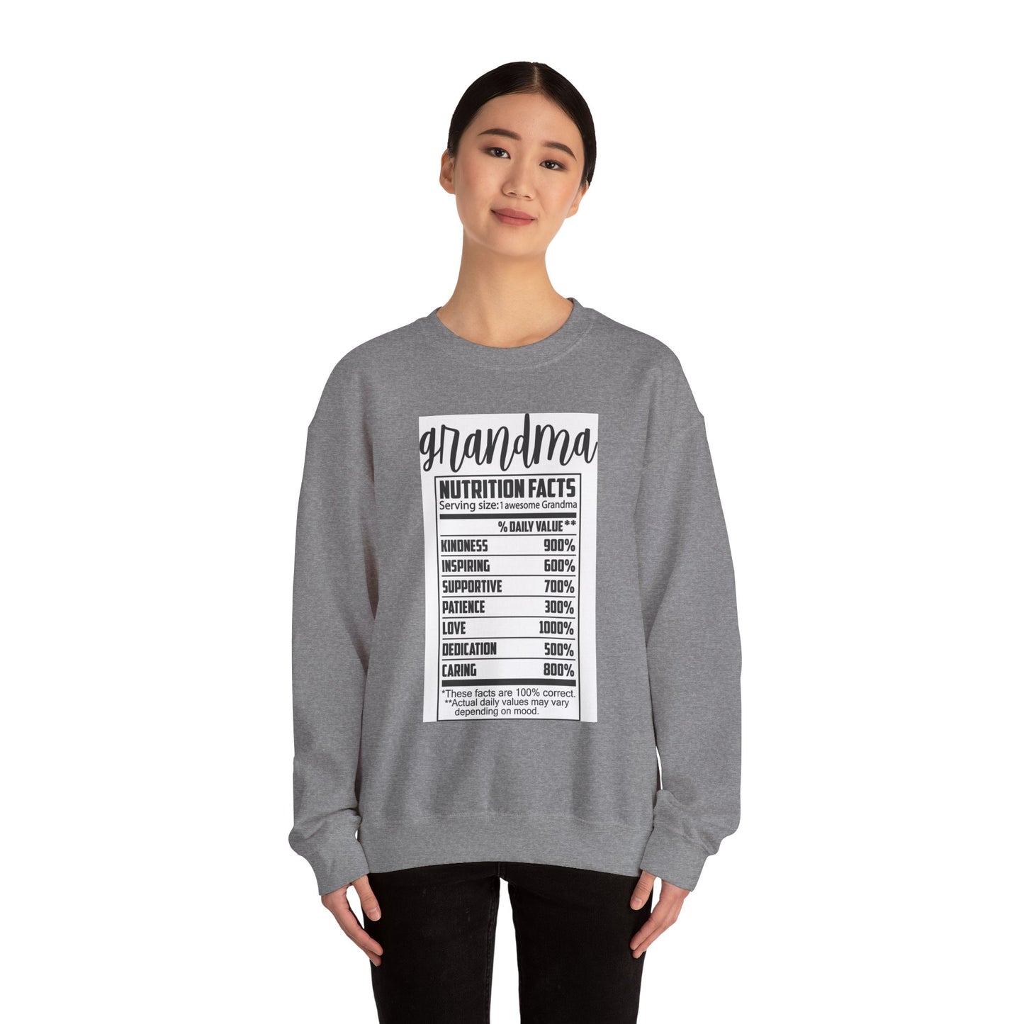 Grandma Nutrition Facts Sweatshirt - Cozy Unisex Crewneck for Family Celebrations