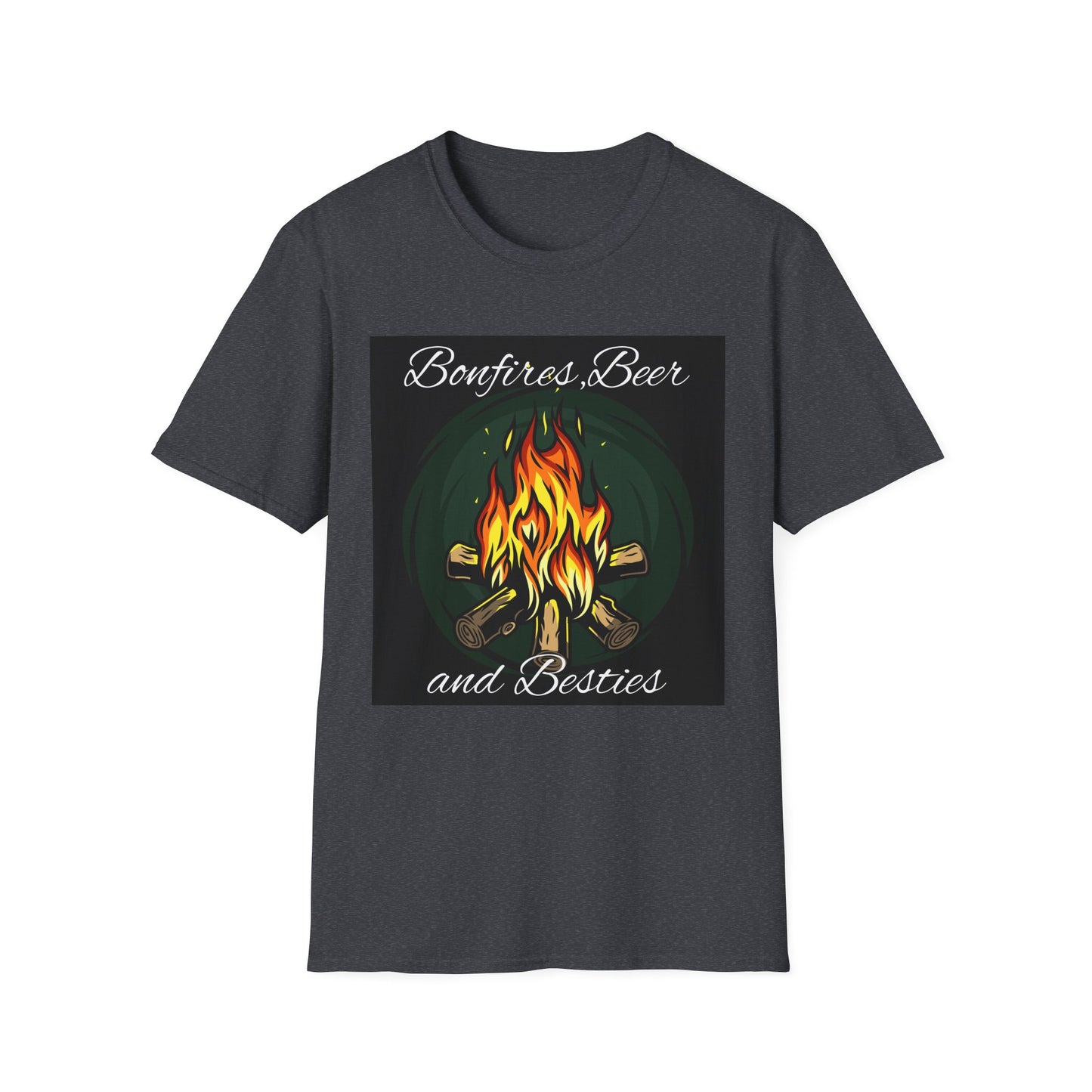 Bowfires, Beer, and Besties Unisex Softstyle T-Shirt - Perfect for Camping and Outdoor Gatherings