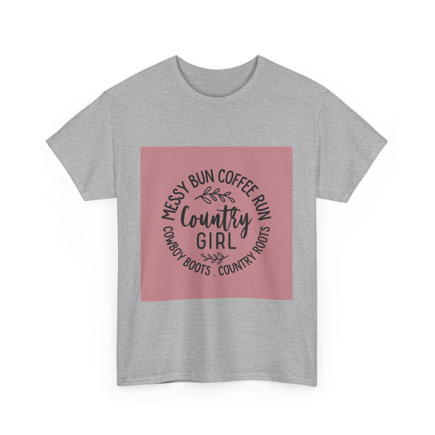 Country Girl Unisex Heavy Cotton Tee - Messy Bun Coffee Run Design