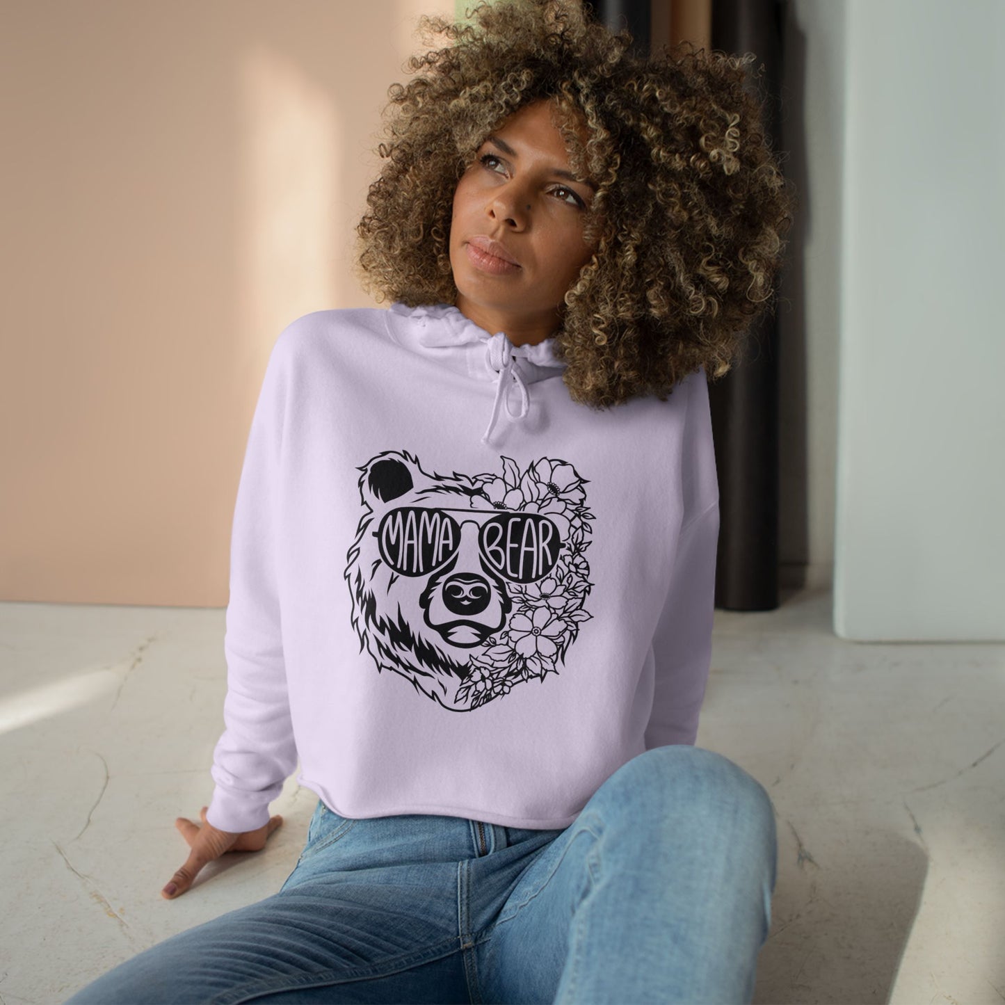 Mama Bear Floral Crop Hoodie - Perfect Gift for Moms