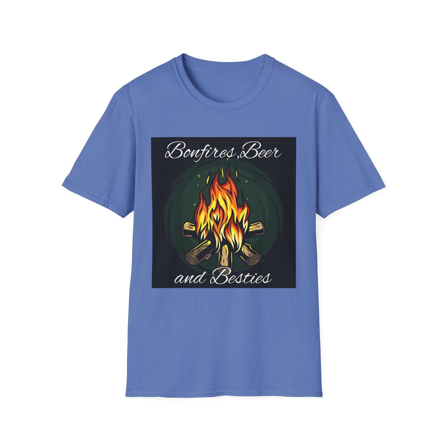 Bowfires, Beer, and Besties Unisex Softstyle T-Shirt - Perfect for Camping and Outdoor Gatherings