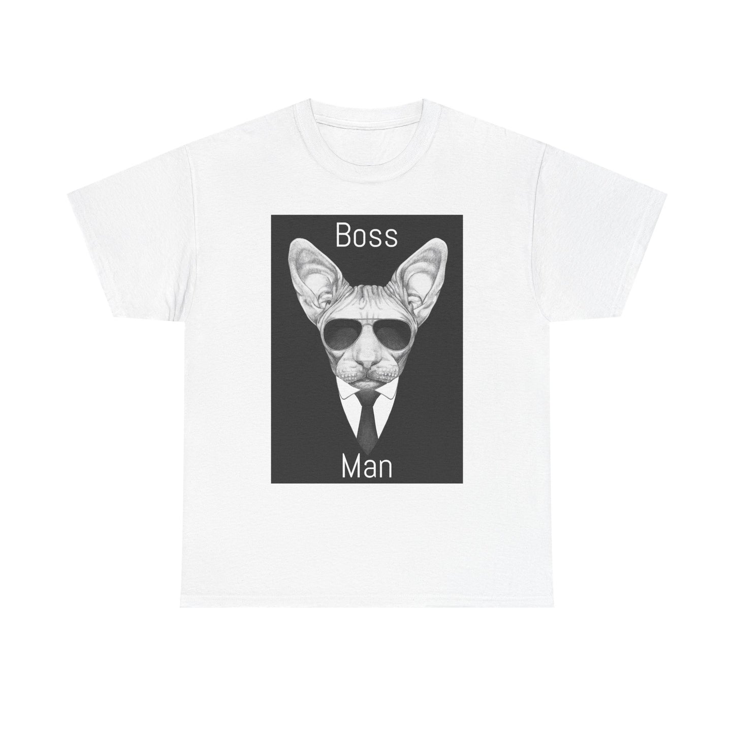 Cool Boss Man Cat Unisex Heavy Cotton Tee